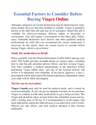 Essential Factors to consider before buying Viagra online