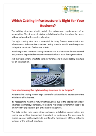 Which Cabling Infrastructure is Right for Your Business