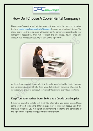 How Do I Choose A Copier Rental Company?