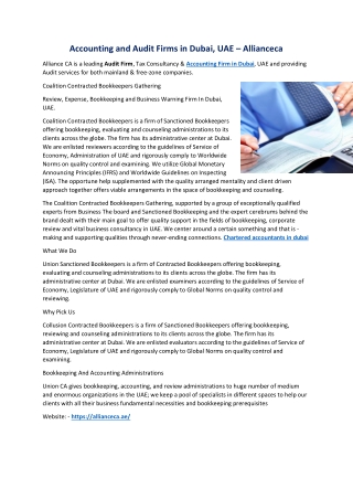 Accounting and Audit Firms in Dubai, UAE – Allianceca