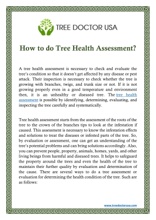 How to do Tree Health Assessment