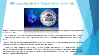 RBI Launches Its Own Digital Currency In India