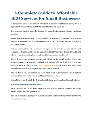 A Complete Guide to Affordable SEO Services for Small Businesses