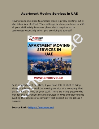 Apartment Moving Services in UAE