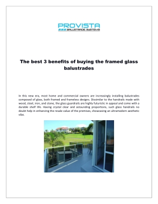 The best 3 benefits of buying the framed glass balustrades
