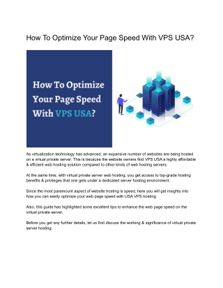 How To Optimize Your Page Speed With VPS USA?