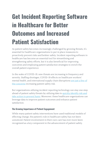 Get Incident Reporting Software in Healthcare for Better Outcomes and Increased Patient Satisfaction