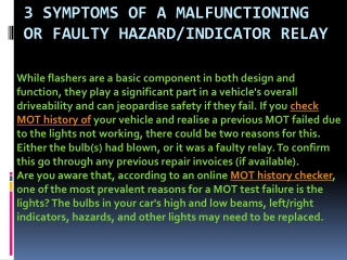 3 Symptoms of a Malfunctioning or Faulty Hazard/Indicator Relay