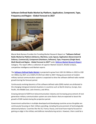 Global Software Defined Radio Market Research Report 2022-2027