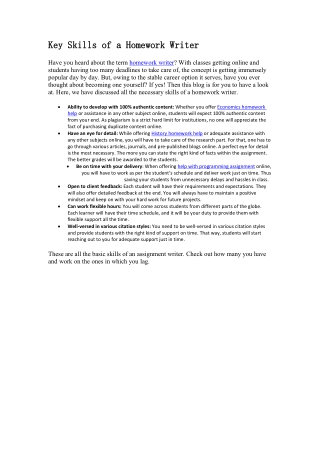 Key Skills of a Homework Writer 
