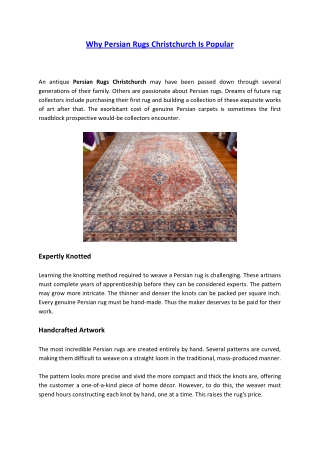 Why Persian Rugs Christchurch Is Popular