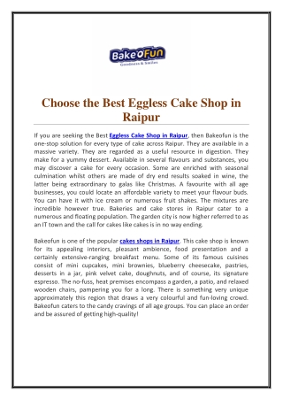 Choose the Best Eggless Cake Shop in Raipur