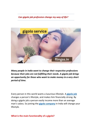 Can gigolo job profession change my way of life