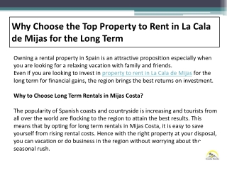 Why Choose the Top Property to Rent in La Cala de Mijas for the Long Term