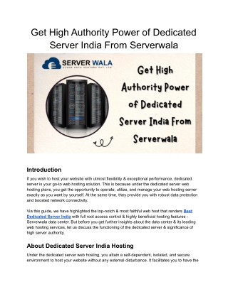 Get High Authority Power of Dedicated Server India From Serverwala