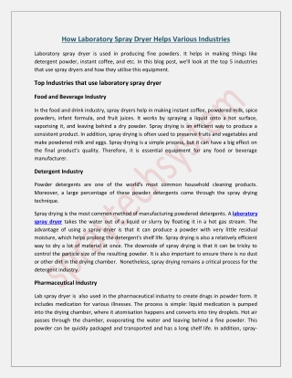 How Laboratory Spray Dryer Helps Various Industries