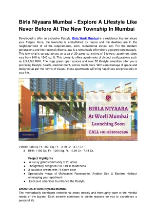 Birla Niyaara Mumbai - Explore An Exquisite Like Never Before At The New Township