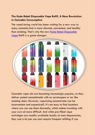 The Hyde Rebel Disposable Vape Refill, A New Revolution in Cannabis Consumption