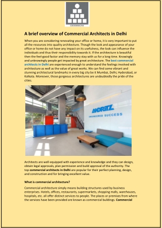 A brief overview of Commercial Architects in Delhi