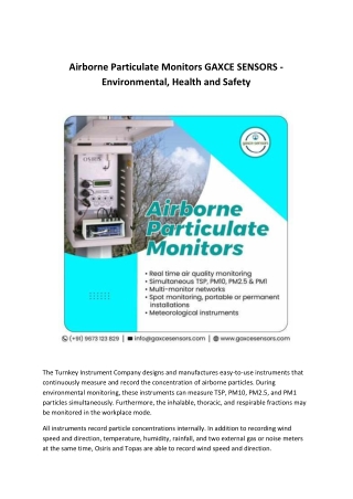 Airborne Particulate Monitors GAXCE SENSORS - Environmental, Health and Safety