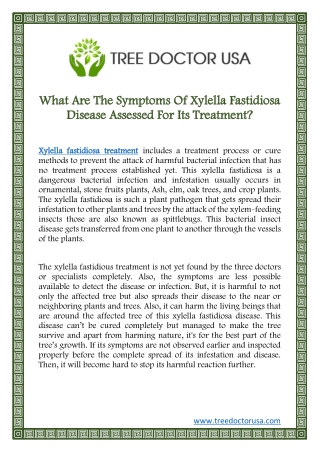 What Are The Symptoms Of Xylella Fastidiosa Disease Assessed For Its Treatment