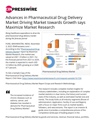 EINPresswire-599319673-advances-in-pharmaceutical-drug-delivery-market-driving-market-towards-growth-says-maximize-marke