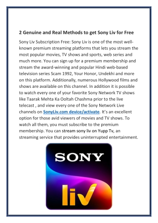 2 Genuine and Real Methods to get Sony Liv for Free
