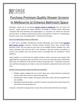 Purchase Premium Quality Shower Screens in Melbourne to Enhance Bathroom Space
