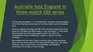 Australia tour by England to be streamed online at SonyLIV in 2022