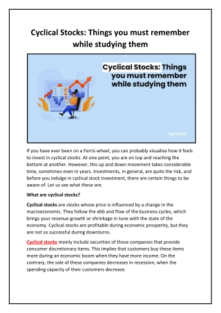 Cyclical Stocks Things you must remember while studying them