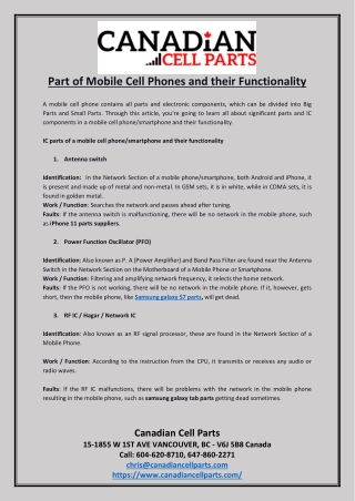 Part of Mobile Cell Phones and their Functionality