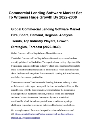 Commercial Lending Software Market Set To Witness Huge Growth By 2022-2030