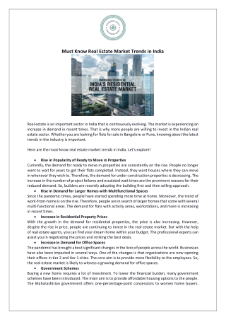 Must Know Real Estate Market Trends in India