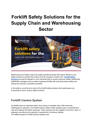 Forklift Safety Solutions for the Supply Chain and Warehousing Sector