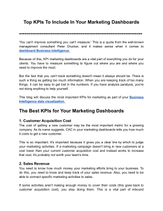 Top KPIs To Include In Your Marketing Dashboards