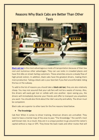 Reasons why black cabs are better than other taxis