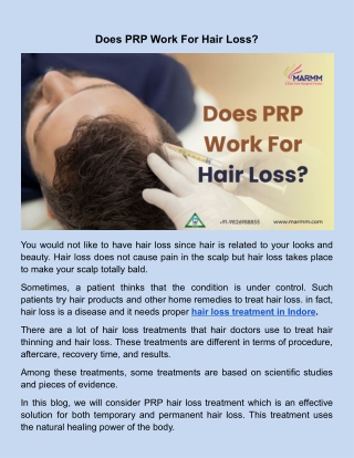Does PRP Work For Hair Loss