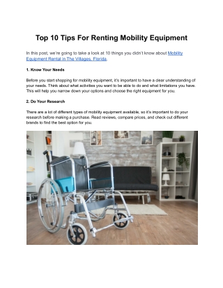 Top 10 Tips For Renting Mobility Equipment