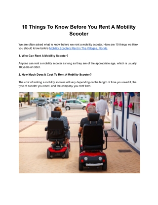 10 Things To Know Before You Rent A Mobility Scooter