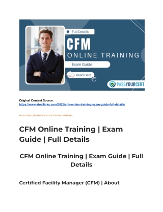 CFM Online Training