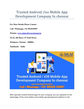 Trusted Android /ios Mobile App Development Company In chennai