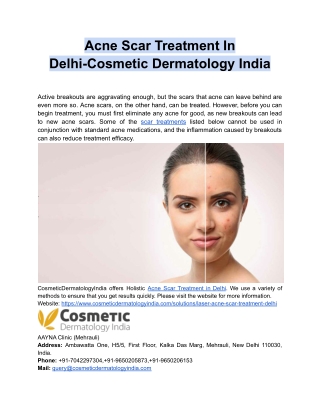 Acne Scar Treatment In Delhi-Cosmetic Dermatology India