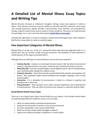 80  Mental Illness Essay Topics For Students 2022-23