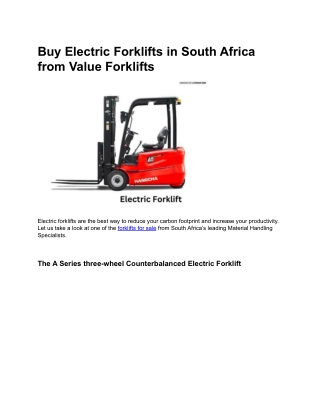Buy Electric Forklifts in South Africa from Value Forklifts