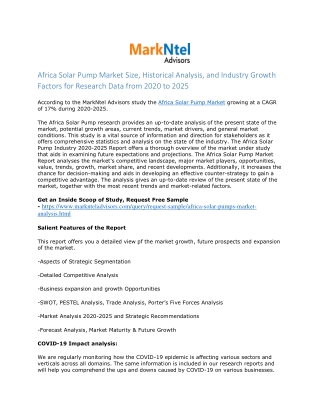 Africa Solar Pump Market Size, Share, Trends and Analysis Report by 2020-25