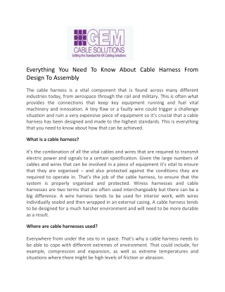 Everything You Need To Know About Cable Harness From Design To Assembly