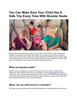 You Can Make Sure Your Child Has A Safe Trip Every Time With Booster Seats