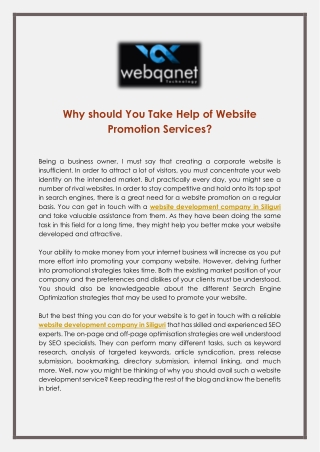 Why should You Take Help of Website Promotion Services