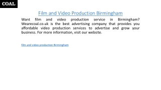 Film and Video Production Birmingham  Wearecoal.co.uk