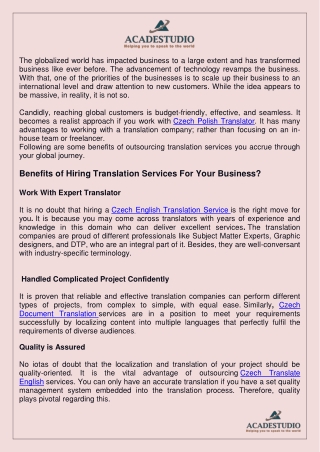 Benefits of Translating English To Czech Translation
